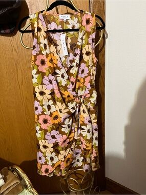 Gilli Floral Twist-Front Sleeveless Dress - Pink, Mustard & Brown